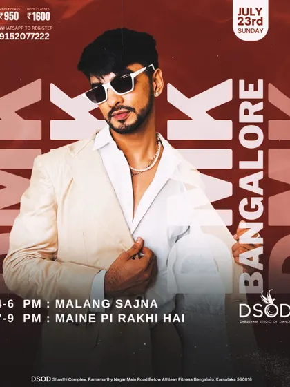 Poster for a workshop with the incredible Dharmik Samani. We bring in choreographers known for their unique styles, giving you a chance to learn from the innovators of the dance world.