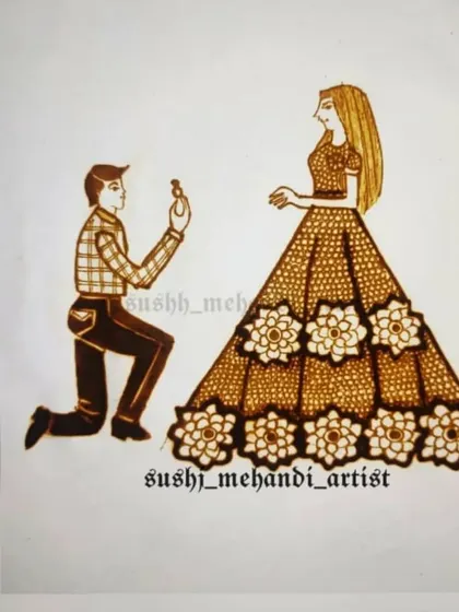 A full view of the proposal portrait design, drawn on paper. This shows how a simple idea can be turned into a beautiful and personal mehandi artwork.