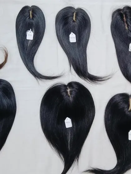 This image displays the top view of my hair toppers, highlighting the natural-looking scalp and hair parting.