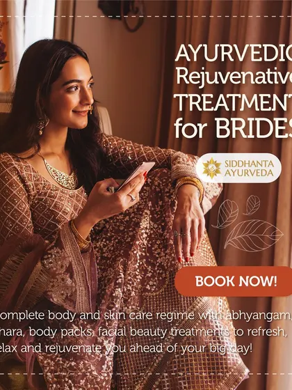 I offer a special Ayurvedic rejuvenative treatment for brides. This is a complete body and skin care regimen including Abhyangam, body packs, and facial treatments to help you refresh, relax, and glow ahead of your big day.