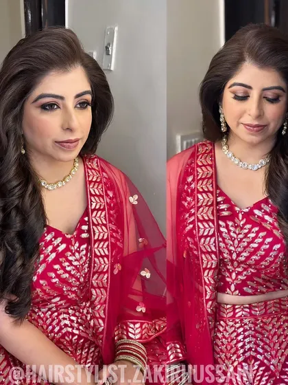 A collage showing a glamorous party look with voluminous, side-swept waves. This is a classic Hollywood-inspired style that is always a showstopper.