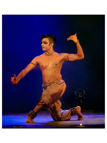 A classic Bharatanatyam pose from a solo recital. Each gesture and posture has a specific meaning and contributes to the story being told.