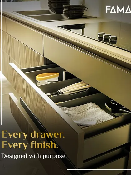 Every drawer and every finish is designed with purpose. This kitchen drawer shows our commitment to interior organization, with custom compartments for cutlery and linens that make daily tasks smoother.