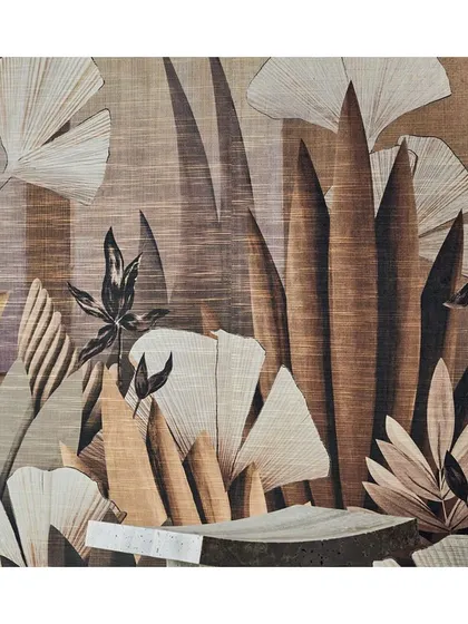 This dreamy botanical panoramic wallpaper from Casamance is created using a digital printing technique on a non-woven fabric, which is then covered with a metallized foil and a fine paper and cotton canvas for a uniquely textured and luminous effect.