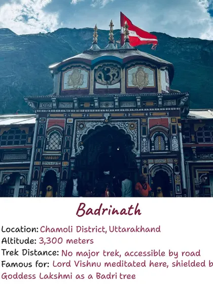 Information on Badrinath Dham. Dedicated to Lord Vishnu, this important temple is also accessible by road and is a key destination in our Char Dham and Kedarnath-Badrinath packages.