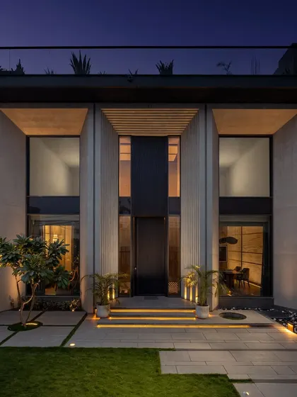 The facade of the Mr. Light showroom in Sultanpur was designed to make a statement. We enhanced the building's verticality with strong lines and integrated lighting, creating a presence of minimal opulence that captures attention from the street.