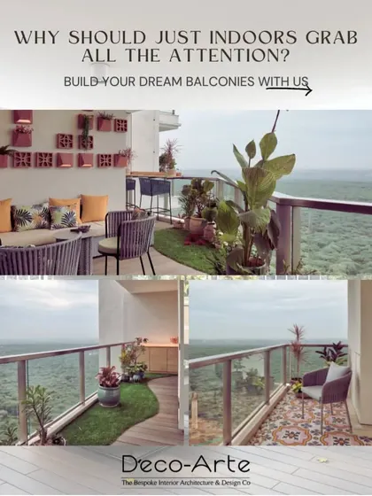 Explore a variety of outdoor retreats I have designed. From cozy balconies with patterned tiles and Buddha statues to expansive terraces with vertical gardens and lounge seating, each space is crafted to be a personal haven.