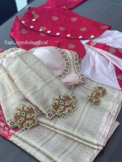 A "Mom and Son" duo set. This shows the adult's blouse alongside a matching traditional outfit for a little boy.