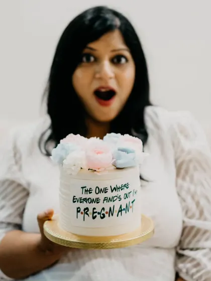 The One Where I Make A Human! Had to announce my own pregnancy with a "Friends" themed cake. It was the perfect way to share my news.
