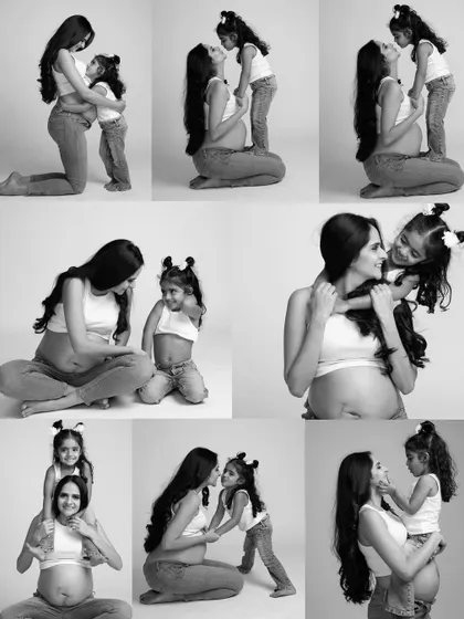 A collage of love. A maternity session with an older sibling is a beautiful way to celebrate the growing family and the special bond they already share.