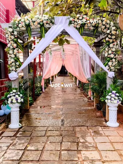 A beautiful floral entrance arch for a wedding or reception.