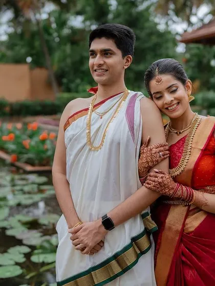 A sweet and simple portrait of the couple, their smiles saying it all. We believe in capturing the authentic happiness that radiates on a wedding day.