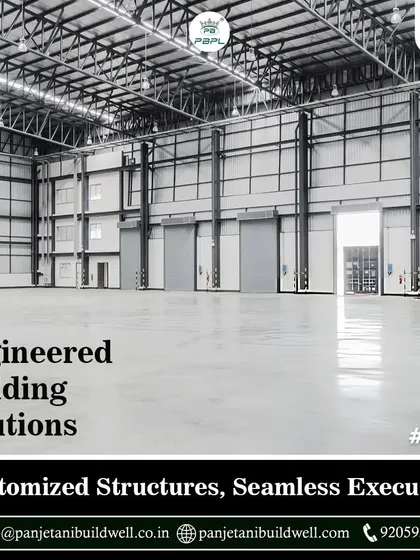 The interior of a completed PEB warehouse reveals a vast, clear-span space ready for industrial operations. Our customized structures are designed for seamless execution, providing maximum usable area for logistics, manufacturing, or storage.
