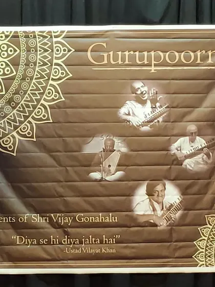 The banner for our Gurupoornima celebration, honoring the lineage of gurus and the timeless saying, "Diya se hi diya jalta hai" (a lamp is lit from another lamp).