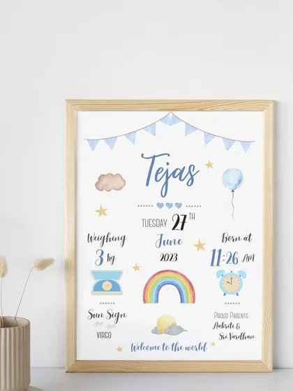 The "Tejas" frame shown in a clean, minimalist setting. This helps you visualize how the print will look in your own home, adding a personal and stylish touch to the nursery decor.