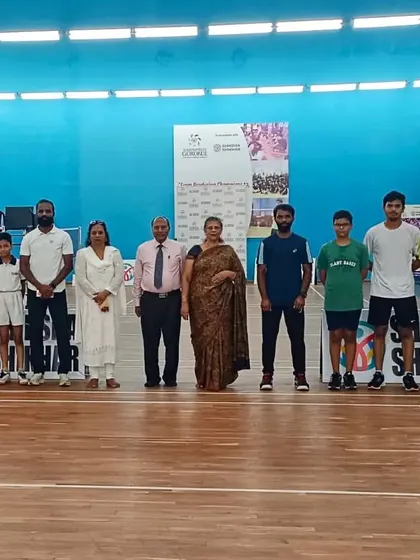 Photos from our successful summer camp and tournament at Shiksha Shikhar, showing students on the podium and in groups.