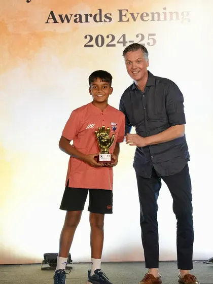 Celebrating our last line of defense. Agrim from our U15/17 squad receives the Best Goalkeeper award for his outstanding saves this season.