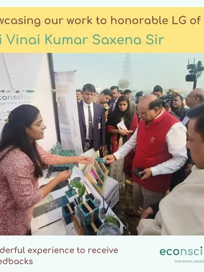 We had the honor of showcasing our work to the Honorable LG of Delhi, Shri Vinai Kumar Saxena. It was a wonderful experience to receive his feedback during the '100 Days to Beat Plastic' campaign.