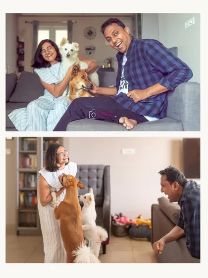 The joy is contagious in this candid family moment. My goal is to create a relaxed atmosphere where you and your pets can just be yourselves, resulting in genuine interactions like this.