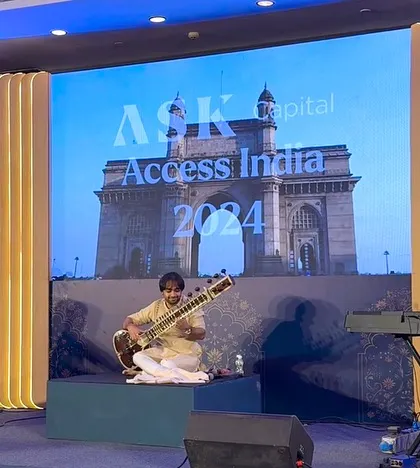 Performing with my trio for a corporate event for ASK Capital at the Trident hotel. This setup, with sitar, keyboard, and tabla, is a versatile option for corporate gigs.