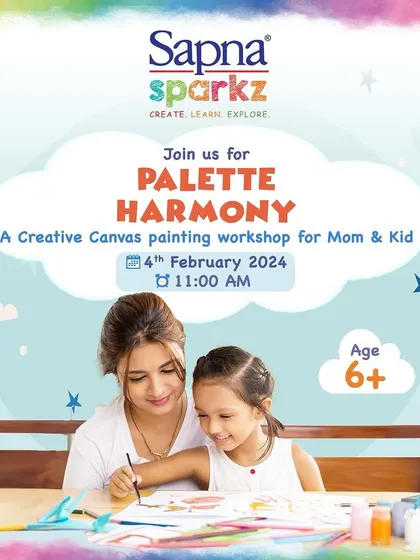 The official announcement for our 'Palette Harmony' creative canvas painting workshop for mom and kid, a perfect weekend bonding activity.