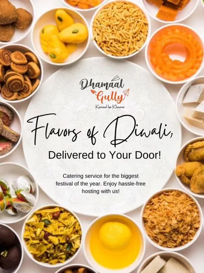 This Diwali, let the flavors come to you. This image, full of traditional Indian sweets and snacks, represents my promise to deliver the authentic taste of the festival right to your door. I offer a full catering service for hassle-free hosting.