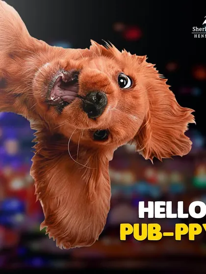 Hello, Pub-ppy. A fun graphic to remind you that my pub is a welcoming spot for your furry friends.