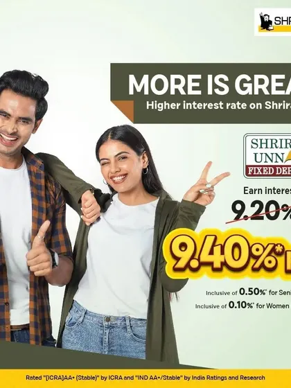 A cheerful couple celebrating for a Shriram Fixed Deposits ad. I direct models to produce expressive and positive imagery that aligns with the campaign's message.