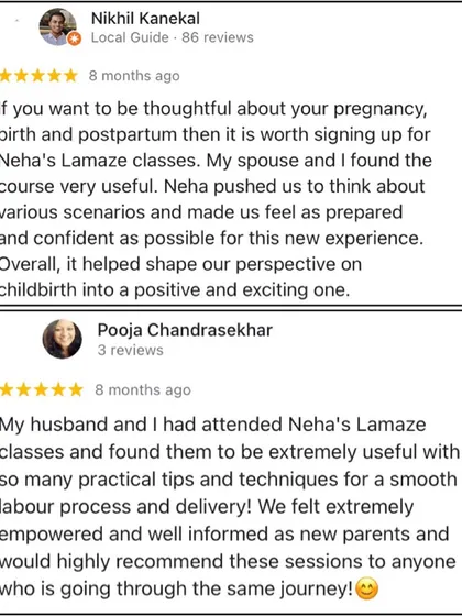More feedback from couples who found the Lamaze classes useful for practical tips and feeling prepared and confident for their new experience.