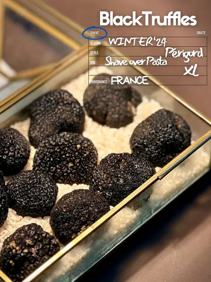 Winter means it's black truffle season. We source these exquisite Périgord truffles from France, ready to be shaved over pasta, pizza, or anything you desire for that extra touch of luxury.