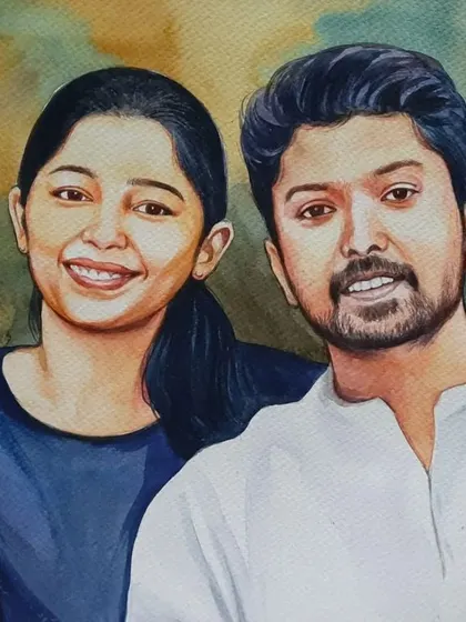 A beautiful couple portrait created in a digital watercolor style. This technique gives the artwork a soft, blended look that is very artistic and romantic.