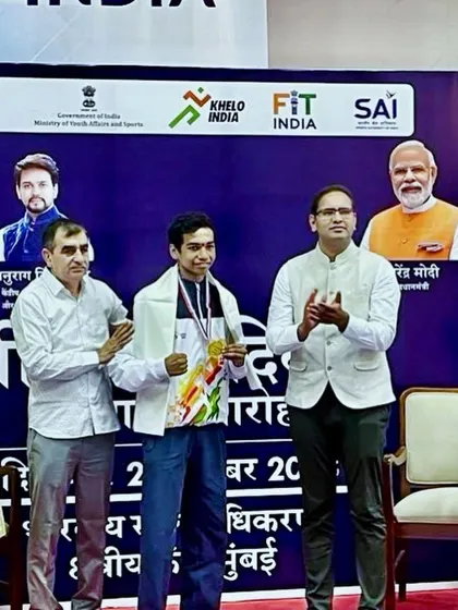 Siddhesh Pawase at the Sports Authority of India felicitation ceremony.