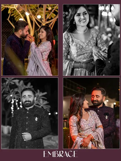 A collage of an engagement ceremony, capturing the embrace, the smiles, and the quiet moments of love.