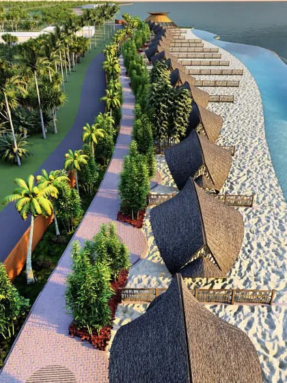 An aerial visualization for a large-scale resort project in Goa. This concept includes beachfront huts and extensive landscaping, showcasing my capability in hospitality and leisure design.