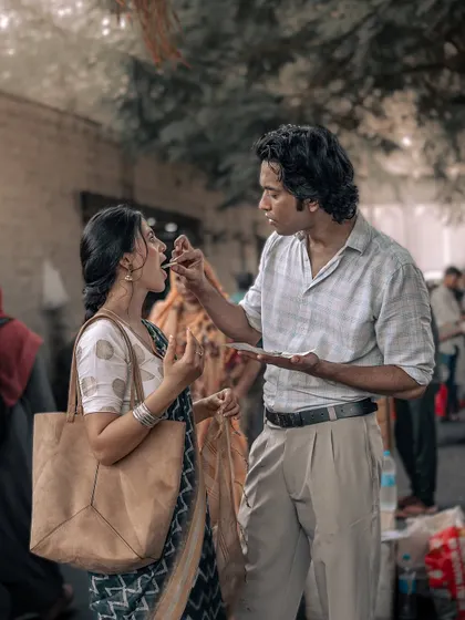 The best moments are often the unscripted ones. This candid shot of sharing street food is part of my '90s Bombay' series, capturing a simple, authentic interaction that tells a bigger story about love in the city.