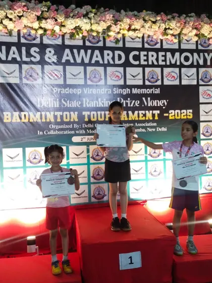 The Under 9 girls' podium at the Delhi State tournament. My students Shravya and Vriddhi took home the gold and bronze medals respectively.