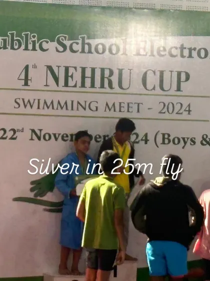 A great moment for Ishaan on the podium, winning a silver medal in the 25m butterfly at the Nehru Cup swimming meet.