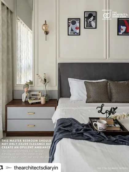 This feature focused on the master bedroom, designed to exude elegance and create an opulent ambiance with its curated art and sophisticated color palette.