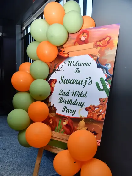 A 'Wild Birthday Party' welcome sign for a jungle theme.