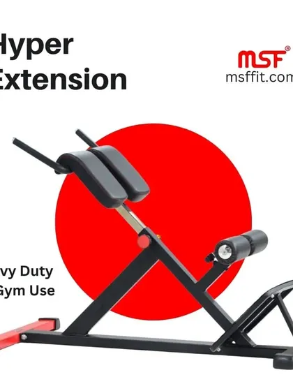 Our Hyper Extension bench, a heavy-duty machine designed for strengthening the lower back, glutes, and hamstrings.