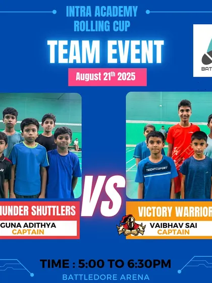 A team event matchup from Day 5 of the Rolling Cup. The Thunder Shuttlers versus the Victory Warriors, with both teams eager to advance.