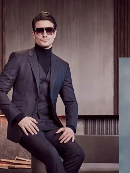 A moody and sophisticated look for the SPAADAA 2022 campaign. The styling combines a dark three-piece suit with a turtleneck and sunglasses, creating an air of mystery and refined power.