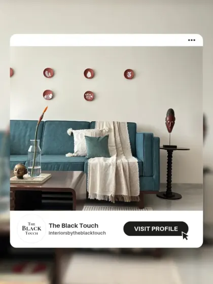 Another promotional shot, this time focusing on a cozy sofa setup with unique wall decor. We believe in creating spaces that are both beautiful and personal.