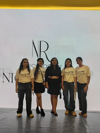Our director, Dr. Indu Gupta, with student volunteers at the Black Pearl Fashion Week, guiding them through the backstage operations.