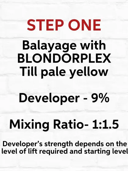 Here is the first step for the Bronde Balayage. We pre-lighten with Blondorplex to a pale yellow.
