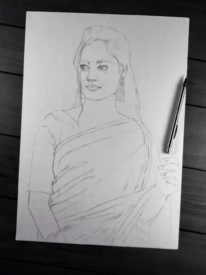 The initial line drawing for a client's portrait. A clean and accurate outline is the blueprint for a successful sketch.