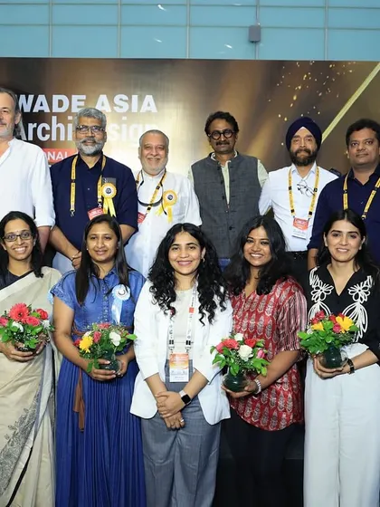 A group photo of the jury panel at the WADE ASIA awards, including our founder. This demonstrates our leadership role and respected position within the architectural community.