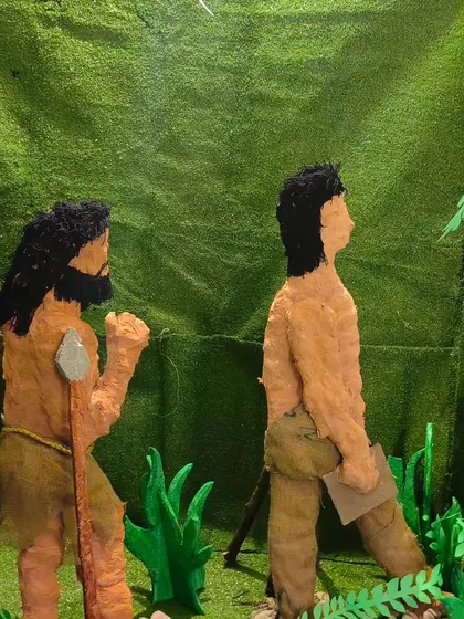 Another view of our handmade models for the human evolution project. We encourage children to be active participants in creating their learning materials.