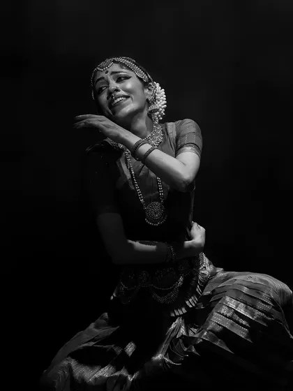 The expressive power of Bharatanatyam lies in its ability to convey a universe of emotions. This is a moment of serene joy from my performance.