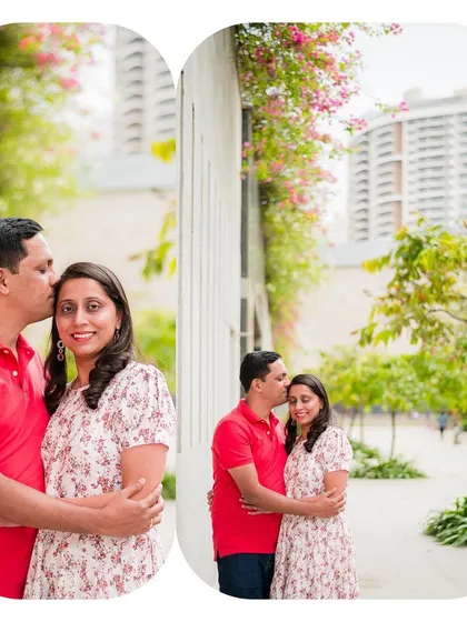 A collage from an anniversary shoot in an urban setting. We offer photoshoots for all your family milestones, not just the wedding day.